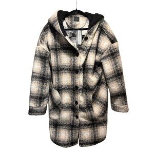 RDI Hooded Plaid Cream White‎ and Black Shacket Size L